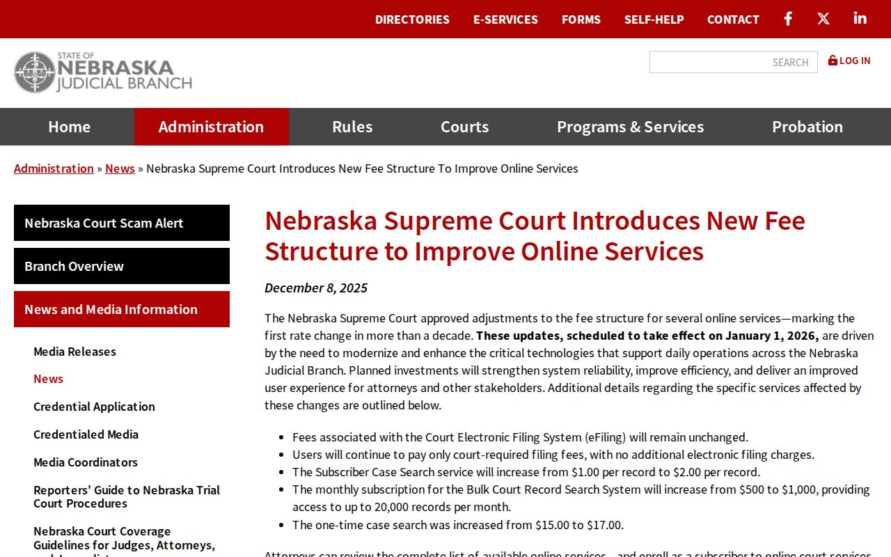 Platte County case search current JUSTICE fee announcement