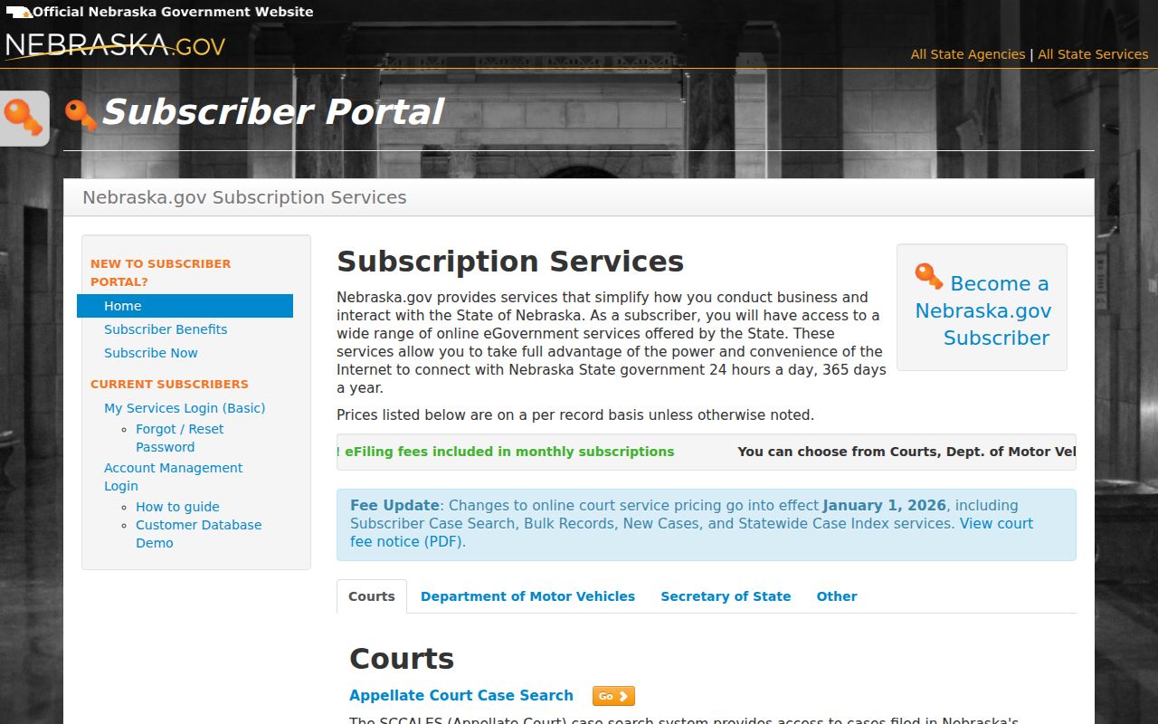 Platte County case search subscriber criteria and account information