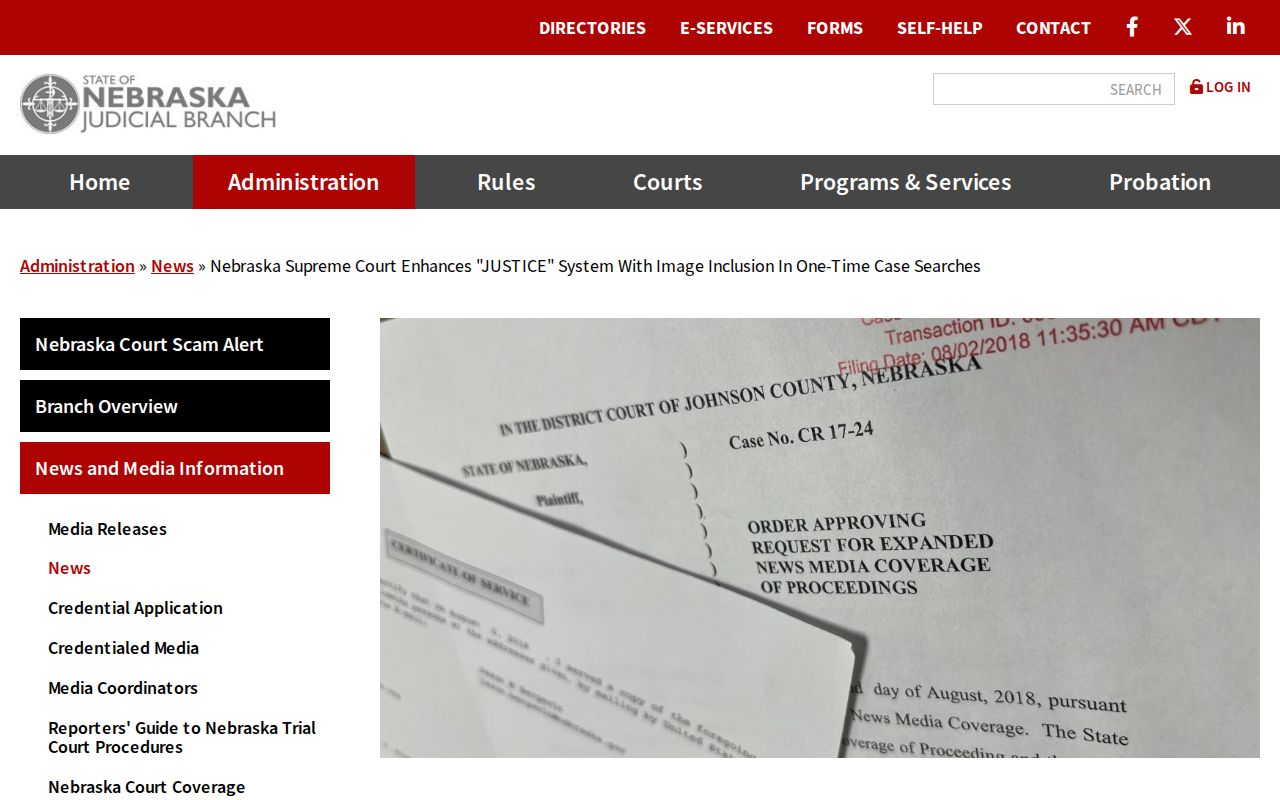Platte County case search JUSTICE document image announcement