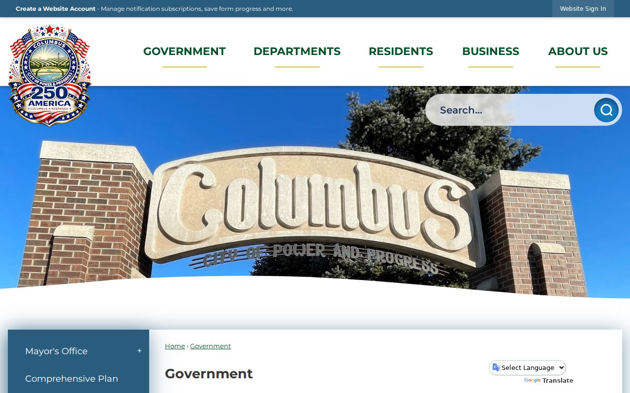Screenshot of the City of Columbus government page used for Columbus civic-routing context