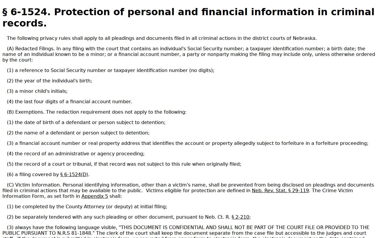 Platte County criminal docket redaction rule source