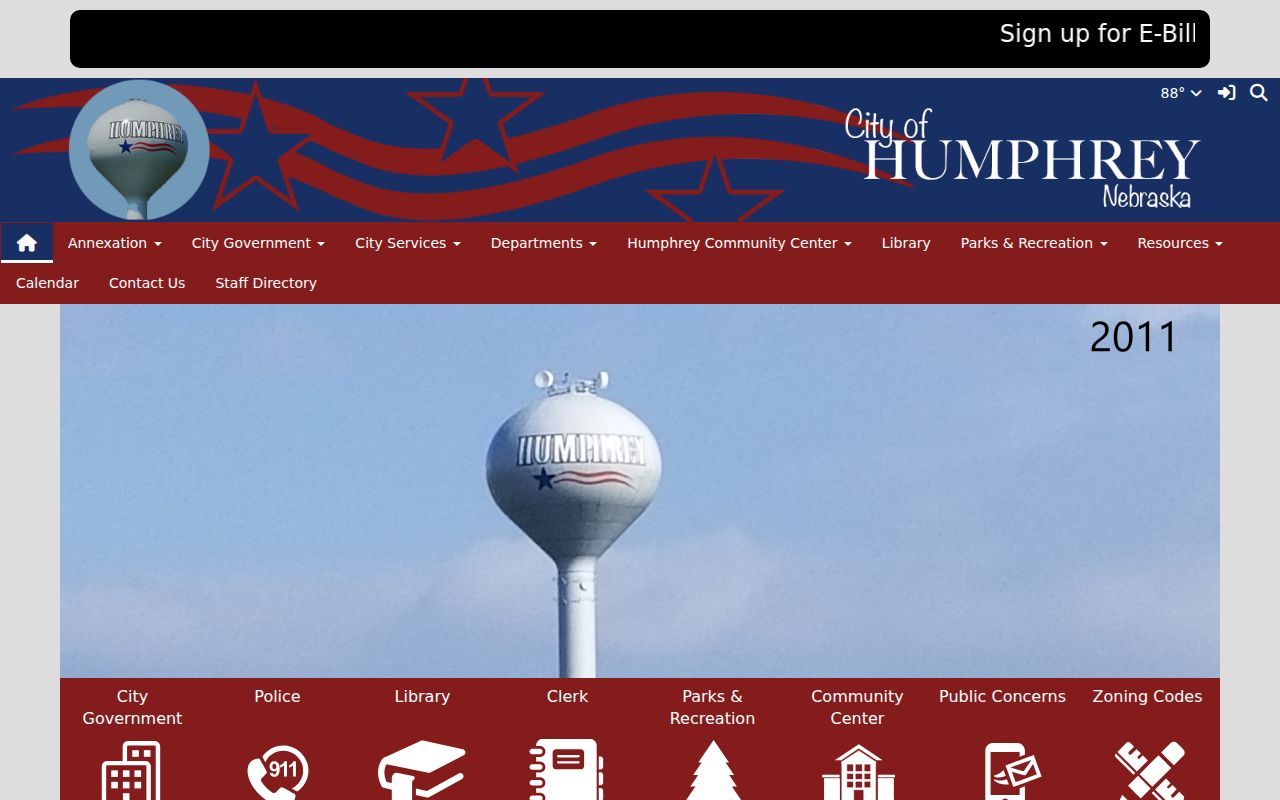 Screenshot of the City of Humphrey official government website for municipal contact context