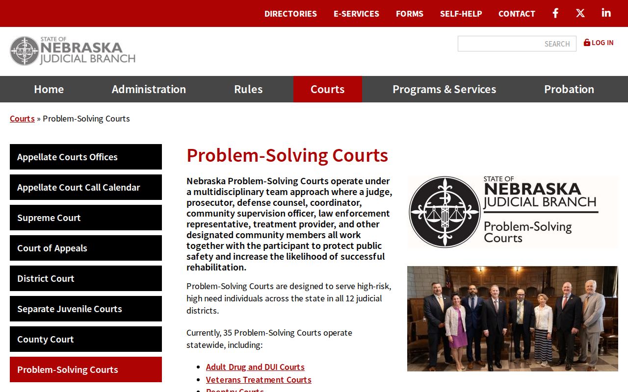 Nebraska Judicial Branch problem-solving court directory image used for Platte County program context near Humphrey