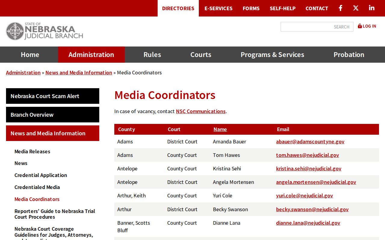Platte County court docket judicial contact directory