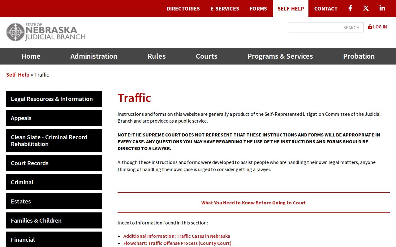 Platte County traffic court official Nebraska traffic self-help information